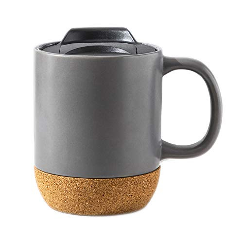 Cork Bottom Coffee Mugs - Anti Spill 12 Oz Travel Coffee Mug with Handle Matte Ceramic Coffee Mug Cup Tea Cup with Insulated Cork Bottom (Grey)