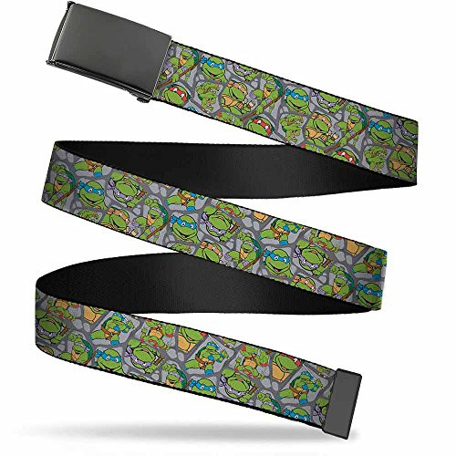 Nickelodeon Big Buckle-Down Web Belt Ninja, Classic TMNT Expression  and  Pose Turtle Shell Collage Lavender, 1.0 inch Wide-Fits up to Kids Size 20