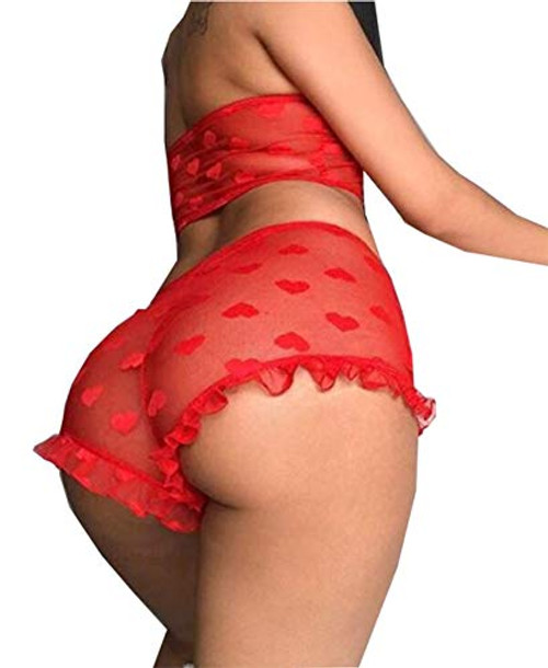 Women Sexy Lace Lingerie Nightwear Two Piece Babydoll Bra Panty Underwear Set (M, Red 2) Women Sexy Lace Lingerie Nightwear Two Piece Babydoll Bra Panty Underwear Set (M, Red 2)