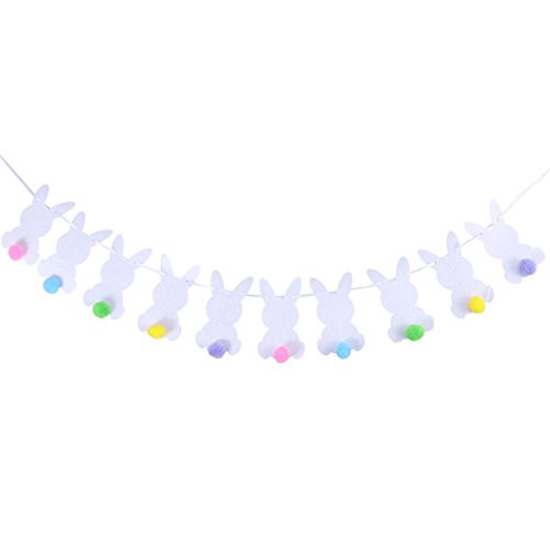 BESTOYARD Easter Banner Decorations White Rabbit Bunny Banner Bunting Garland Photo Prop