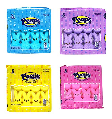 Assorted Color Peeps Marshmallow Easter Bunny Candy Basket Stuffers, 3 Ounce, Pack of 4