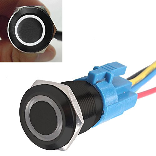 ESUPPORT 16mm 12V 3A Car White LED Light Angel Eye Metal Push Button Toggle Switch Socket Plug Latching Black Shell
