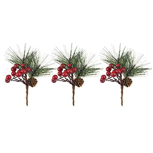 KESYOO 6pcs Holly Berry Stems Artificial Red Berry Picks Berry Flowers Artificial Pine Pick with Pine Cone for Holiday Party DIY Christmas Tree Crafts Decoration