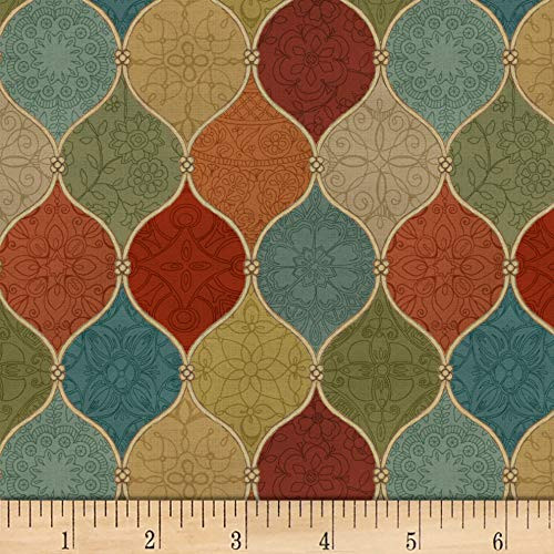 David Textiles Spice Mosaic Ruby/Multi Fabric Fabric by the Yard