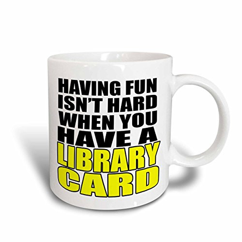3dRose Having Fun Isn't Hard When You Have A Library Card, Blue Ceramic Mug, 11 oz, Yellow