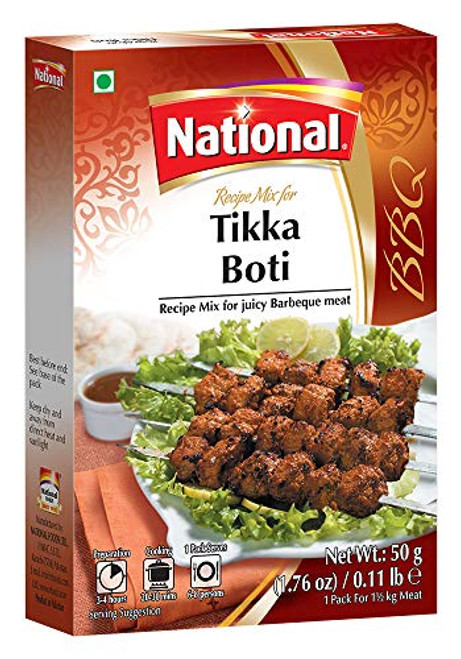 National Foods Tikka Boti Recipe Mix 1.76 oz (50g) South Asian BBQ Masala Powder Traditional Spicy Kebab BBQ Seasoning Box Pack National Foods Tikka Boti Recipe Mix 1.76 oz (50g) South Asian BBQ Masala Powder Traditional Spicy Kebab BBQ Seasoning Box Pack