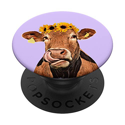 Lavender Purple Funny Cow Floral Design Sunflower Farm Gift PopSockets PopGrip: Swappable Grip for Phones  and  Tablets