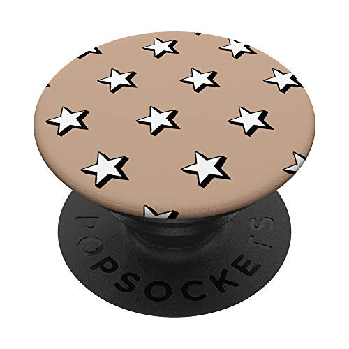 Minimal Neutral Aesthetic Star Print Tan PopSockets PopGrip: Swappable Grip for Phones  and  Tablets