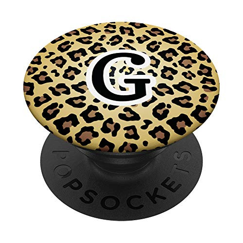 Letter G Tan Brown Leopard Cheetah Animal Print Initial PopSockets Grip and Stand for Phones and Tablets