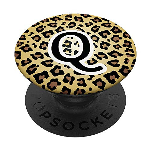 Letter Q Tan Brown Leopard Cheetah Animal Print Initial PopSockets Grip and Stand for Phones and Tablets
