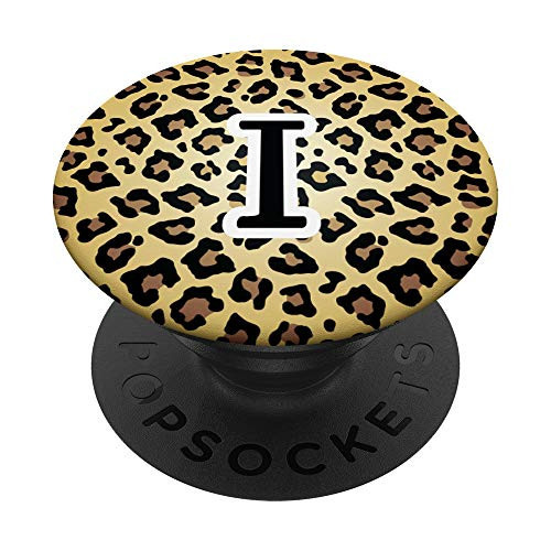 Letter I Tan Brown Leopard Cheetah Animal Print Initial PopSockets Grip and Stand for Phones and Tablets