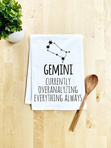 Funny Kitchen Towel, Gemini (Currently Overanalyzing Everything Always), Flour Sack Dish Towel, Sweet Housewarming Gift, White