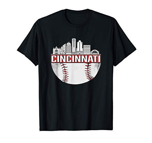 Vintage Cincinnati Baseball Skyline Cityscape Retro Baseball T-Shirt
