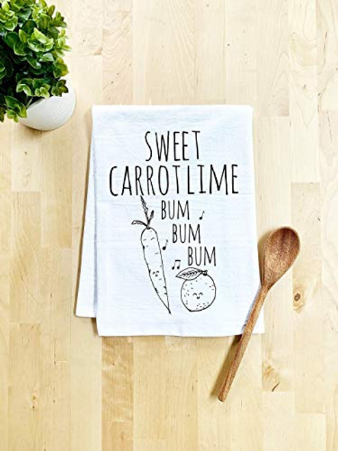 Funny Kitchen Towel, Sweet Carrot Lime, Flour Sack Dish Towel, Sweet Housewarming Gift, White Funny Kitchen Towel, Sweet Carrot Lime, Flour Sack Dish Towel, Sweet Housewarming Gift, White