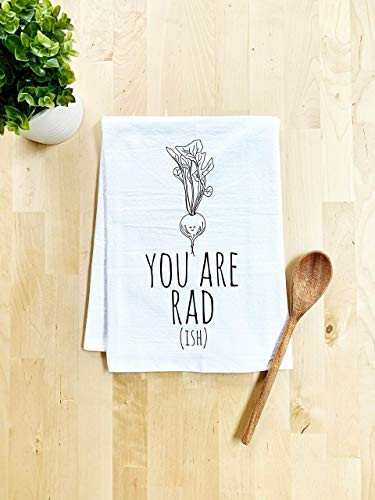 Funny Kitchen Towel, You are Rad(ish), Flour Sack Dish Towel, Sweet Housewarming Gift, White