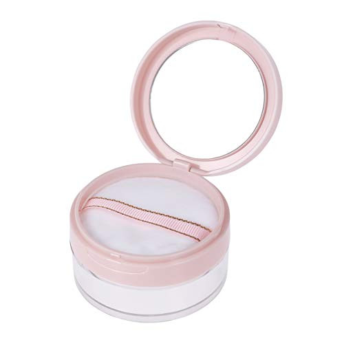 Lurrose Empty Powder Puff Case Loose Powder Container Holder with Powder Puff Sponge and Mirror (Pink)