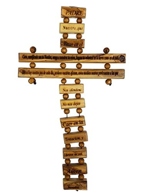 Olive Wood Crucifix / Wall Cross adorned with the inchOur Father Prayer inch (Spanish Small Version) from Jerusalem Hand Crafted by Artisans in Bethlehem (the heart of the holy land). by Bethlehem Gifts TM Olive Wood Crucifix / Wall Cross adorned with the inchOur Father Prayer inch (Spanish Small Version) from Jerusalem Hand Crafted by Artisans in Bethlehem (the heart of the holy land). by Bethlehem Gifts TM