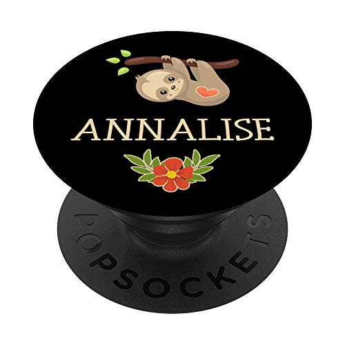 Sloth Annalise Name Gift Love Heart Black Tan Pink PopSockets Grip and Stand for Phones and Tablets