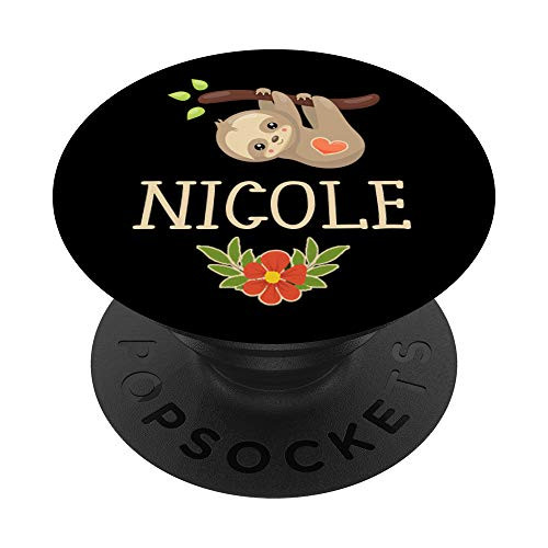 Sloth Nicole Name Gift Love Heart Black Tan Pink PopSockets Grip and Stand for Phones and Tablets