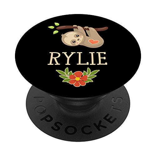 Sloth Rylie Name Gift Love Heart Black Tan Pink PopSockets PopGrip: Swappable Grip for Phones  and  Tablets