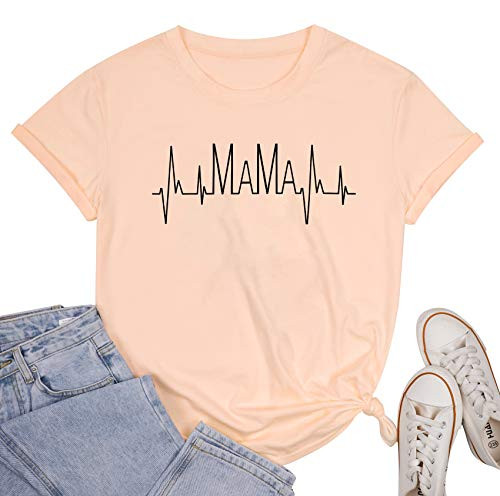 MYHALF Mama T-Shirt Women Mothers Day Shirt Cute Heartbeat Shirt Funny Graphic Print Tops Casual Short Sleeve Tee Pink MYHALF Mama T-Shirt Women Mothers Day Shirt Cute Heartbeat Shirt Funny Graphic Print Tops Casual Short Sleeve Tee Pink