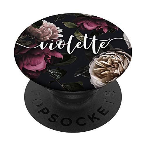 Violette - Elegant Floral Rose  and  Peony Personalized Name PopSockets PopGrip: Swappable Grip for Phones  and  Tablets