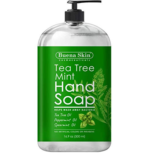 Antibacterial Liquid Hand Soap with Tea Tree, Spearmint, Jojoba and Olive Oil - Multipurpose Liquid Soap in Pump Dispenser - Natural Bathroom Soap for Soft Skin - 16oz