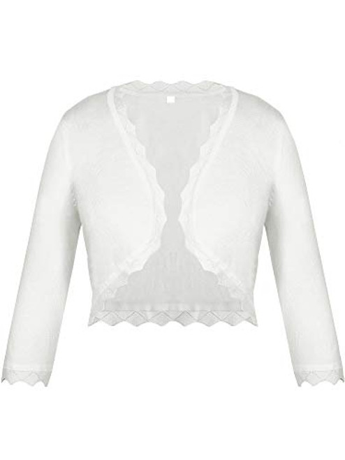 Women's 3/4 Sleeve Open Front Shrug Cardigan Knit Cropped Bolero Shrug S-XXL (White, XL)