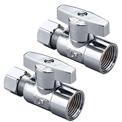 Minimprover 2 Pack Lead Free Brass Chrome Plated 3/8 inch FIP NPT Female Thread x 3/8 Inch OD Compression Quarter Turn Straight Water Angle Stop Valve Shut Off