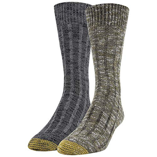 Gold Toe Men's Lodge Sustainable Crew Socks, 2 Pairs, Marble Green, Black Marl, Shoe Size: 6-12.5