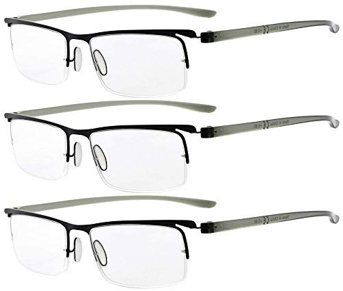 Eyekepper 3 Pairs Half-Rim Reading Glasses Black Frame Reader Eyeglasses for Men Women Reading plus1.25