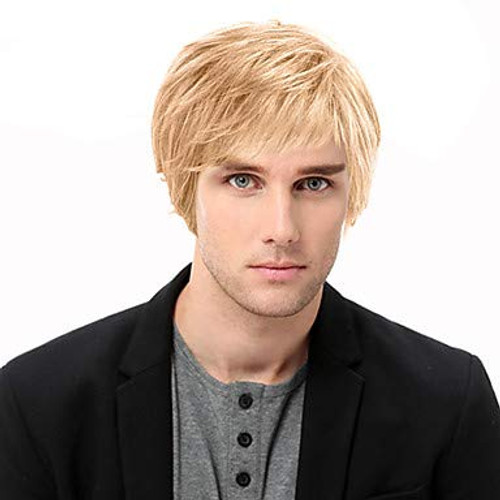 Kaneles Mens Short Curly Wig Replacement Synthetic Costume Halloween Hair Wigs for Male Boy (Blonde) Kaneles Mens Short Curly Wig Replacement Synthetic Costume Halloween Hair Wigs for Male Boy (Blonde)