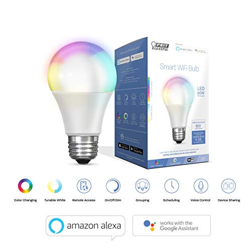 FEIT Electric Smart WiFi LED Color Changing and Dimmable A19 Light Bulb, No Hub Required, Works with Alexa and Google Assistant OM60/RGBW/CA/AG