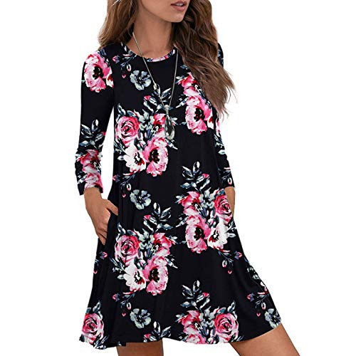 Basic Loose Womens T-Shirt Plain Long Sleeve Dress for Women Casual Flowy Swing Dress Simple Tunic for Vacation Z Black L Basic Loose Womens T-Shirt Plain Long Sleeve Dress for Women Casual Flowy Swing Dress Simple Tunic for Vacation Z Black L