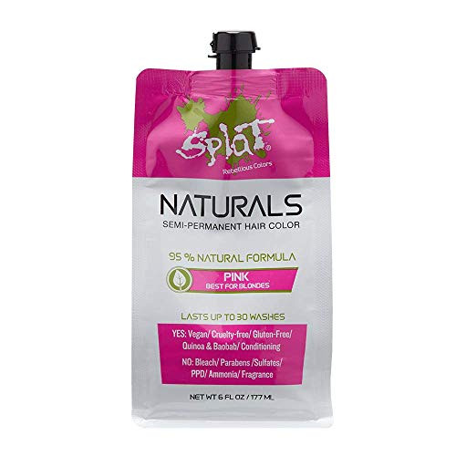 Splat Naturals, Semi-Permanent Pink Hair Dye : 100percent Vegan, Cruelty-Free, No Bleach Required, Free of Ammonia, PPD, Parabens  and  Sulfates - 6 Oz
