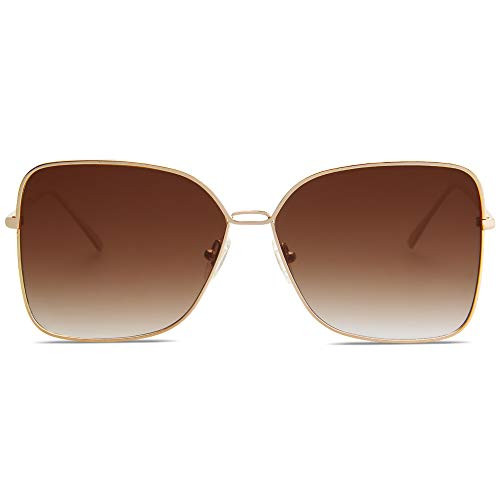 SOJOS Fashion Square Aviators Sunglasses for Women Flat Mirrored Lens SJ1082 with Gold Frame/Gradient Brown Lens