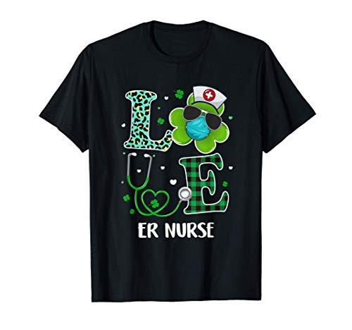 Ph 2021 St Patricks Day Love ER Nurse Funny Shamrock T-Shirt