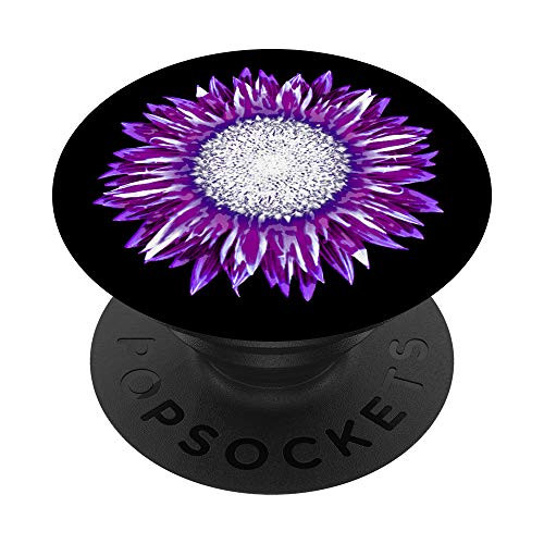Sunflower-Bloom: Violet-White-Purple Floral Design on Black PopSockets PopGrip: Swappable Grip for Phones  and  Tablets