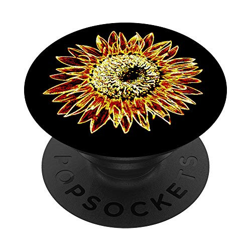 Floral-Design for Girls: Yellow-Sunflower on Black PopSockets PopGrip: Swappable Grip for Phones  and  Tablets