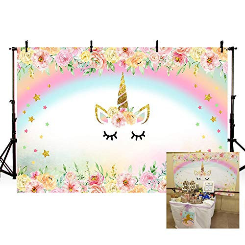 MEHOFOTO Unicorn Rainbow Photo Studio Booth Background Floral Gold Stars Baby Shower Birthday Banner Backdrops for Photography 7x5ft MEHOFOTO Unicorn Rainbow Photo Studio Booth Background Floral Gold Stars Baby Shower Birthday Banner Backdrops for Photography 7x5ft