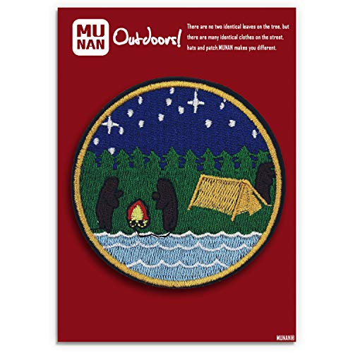 MUNAN Bear Camping Patch Embroidered Applique Badge Iron On Sew On Emblem