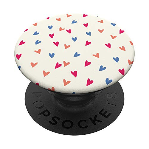 Cute Lovely Colorful Hearts On Beige Pattern Design PopSockets PopGrip: Swappable Grip for Phones  and  Tablets