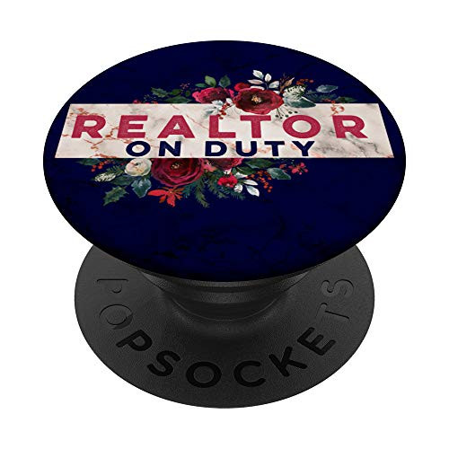 Realtor On Duty Cute Design Navy Blue, Floral Pink PopSockets PopGrip: Swappable Grip for Phones  and  Tablets