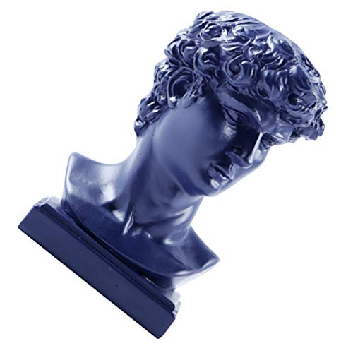 Hemoton Toothpick Holder Greek Michelangelo David Bust Statue Replica Sculpture Figurine Toothpick Jar Container Dispenser Blue