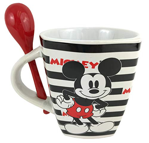 Disney Mickey Mouse Stripes Mug with Spoon 11 Ounces