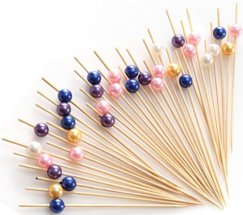 PuTwo Cocktail Picks Handmade Bamboo Appetizer Toothpicks 300 Counts 4.7 Assorted Color Pearls
