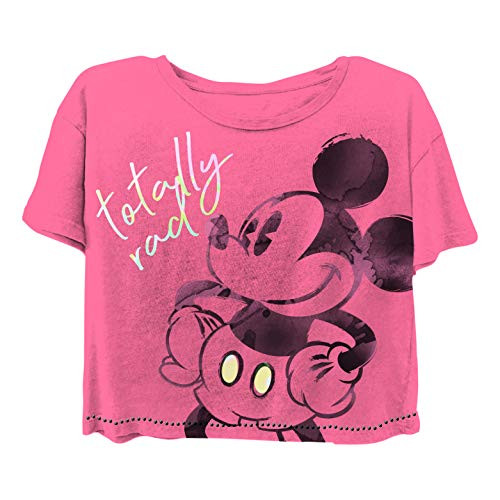 Disney Ladies Mickey Mouse Fashion Shirt - Ladies Classic Mickey Mouse Clothing Mickey Mouse Stud Hem Washed Skimmer Tee (Red Stud, Large)