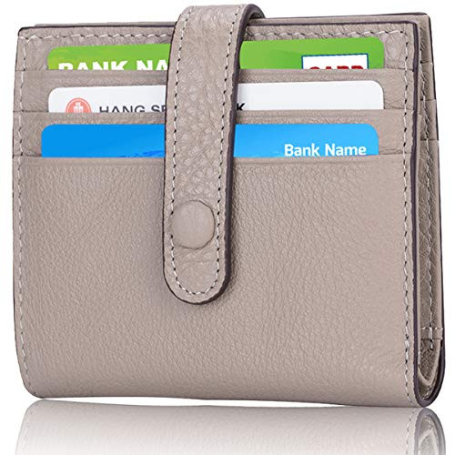 Leather Credit Card Wallet for Women RFID Blocking Slim Wallet Card Holder Wallets with Snap Minimalist Front Pocket for Women Apricot Pebble Leather