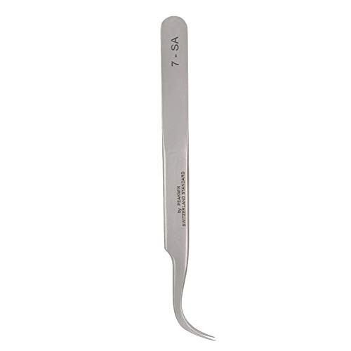 Stainless Steel Tweezers, Precision Tools Quality Antimagnetic Tweezers Anti Stainless Watch Repair Tool, Anti-Acid Curved Tip Antistatic Tweezers(7-SA)