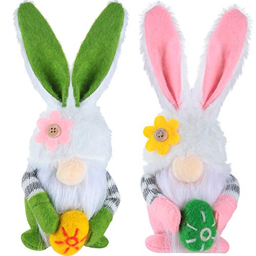 2 Pieces Easter Bunny Gnome Plush Easter Faceless Doll Holding Egg Plush Rabbit Gnome Handmade Spring Bunny Gnomes Ornaments Holiday Home Desktop Doll Decoration for Home Decoration